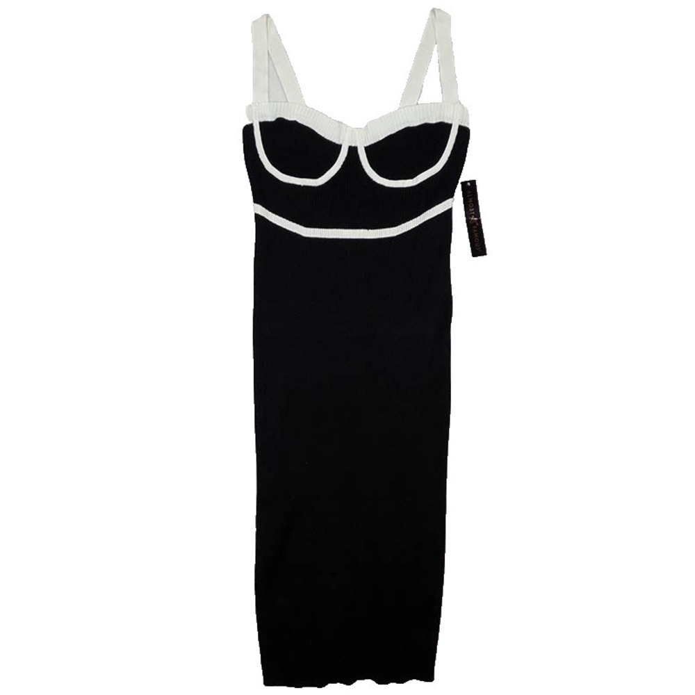 NEW Almost Famous Bodycon Midi Dress Womens XL Black Bustier Mod Retro 60s Glam‎